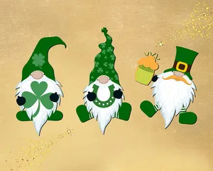 Three Shamrock Gnomes With Hats And A Shamrock Wallpaper