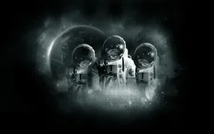 Three Spacemen In Spacesuit Captured Wallpaper