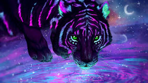 Tiger Artwork In Neon Aesthetic Wallpaper