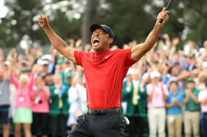 Tiger Woods Masters Celebrating Nike Swoosh Wallpaper
