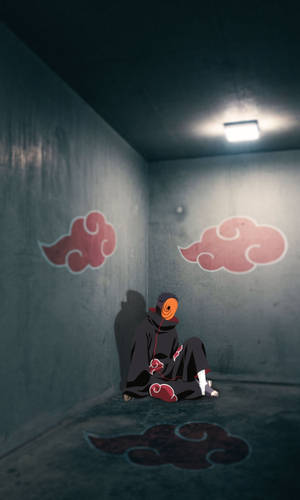 Tobi Naruto Sitting In Corner Akatsuki Symbol Wallpaper