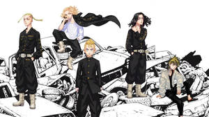 Tokyo Revengers Manga Characters Standing On Cars Wallpaper