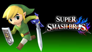Toon Link With The Flaming Super Smash Bros Logo Wallpaper