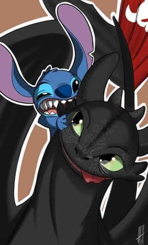 Toothless And Stitch Play Biting Wallpaper
