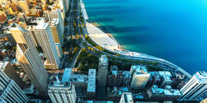 Top View Of Michigan Lake Near Downtown Chicago, Illinois Wallpaper