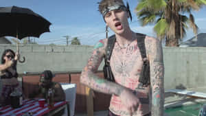 Topless Mgk With Tattoos Wallpaper