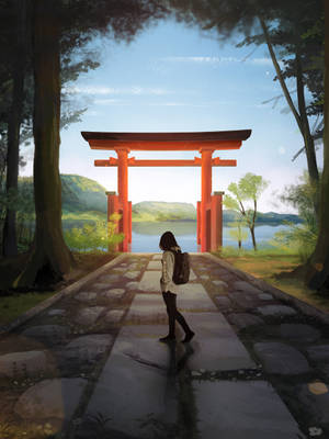 Torii Gate Digital Illustration Wallpaper