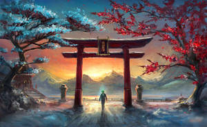 Torii Gate Digital Painting Wallpaper