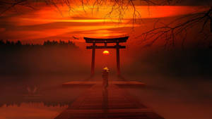 Torii Gate Red Sunset Wallpaper
