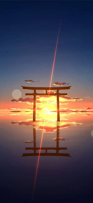 Torii Gate Sunset Horizon Wallpaper
