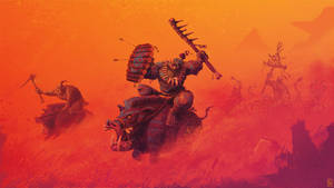Total War Warhammer Orc Riding Hog Into Battle Wallpaper