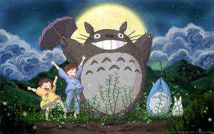 Totoro Kids Moon Jump Wallpaper