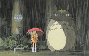 Totoro Satsuki Umbrella Rain Wallpaper