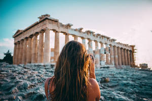 Tourist Girl In Athens Greece Wallpaper
