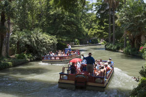 Tourists On San Antonio River Walk Boat Wallpaper