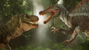 Towering Black Dinosaur Awaits Wallpaper