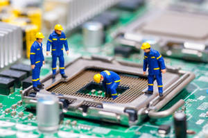 Toy Workers In Motherboard Wallpaper