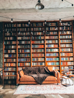 Traditional Library Interior With Cozy Couch Wallpaper
