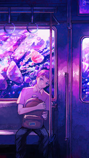 Train Ride Anime Boy Sad Aesthetic Wallpaper