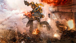 Transformers Bumblebee In An Intense Battle Wallpaper