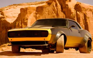 Transformers Bumblebee With Rock Formations Wallpaper