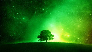 Tree Silhouette Neon Green Aesthetic Wallpaper