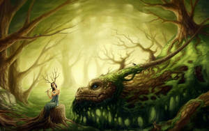 Tree Woman And Dragon Mythical Creatures Wallpaper