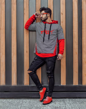 Trendy Red Outfit For Men Wallpaper