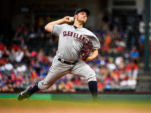 Trevor Bauer Pitching With Cleveland On Shirt Wallpaper