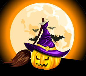 Trick Or Treat Pumpkin Hat Bats Moon Wallpaper