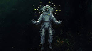 Trippy Dark Astronaut With Butterflies In Space Wallpaper