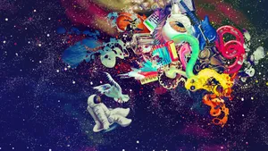 Trippy Galaxy With Radom Objects Wallpaper