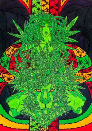 Trippy Stoner Geen Lion Art Wallpaper