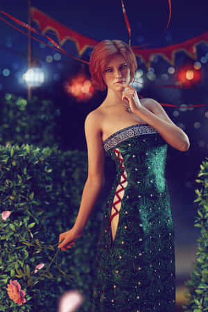 Triss Merigold Elegant Green Gown Wallpaper