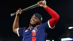 Triumphant Vladimir Guerrero Jr Wallpaper