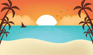 Tropical Beach Sunset Illustration Wallpaper