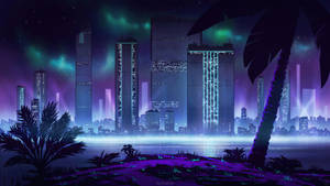 Tropical City Aesthetic Purple Neon Computer Wallpaper
