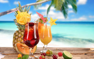Tropical Drinks At The Beach Wallpaper
