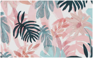 Tropical Leaves Pastel Pink Aesthetic Computer Wallpaper