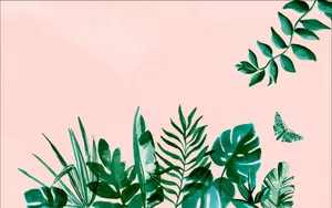 Tropical Plants Aesthetic Pink Desktop Wallpaper