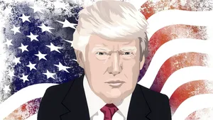 Trump On American Flag Caricature Wallpaper