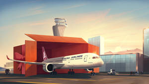 Turkish Airlines Airplane Model Digital Rendering Wallpaper