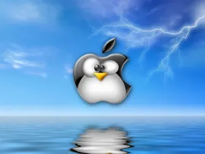 Tux Apple Logo Design For Linux Desktop Wallpaper