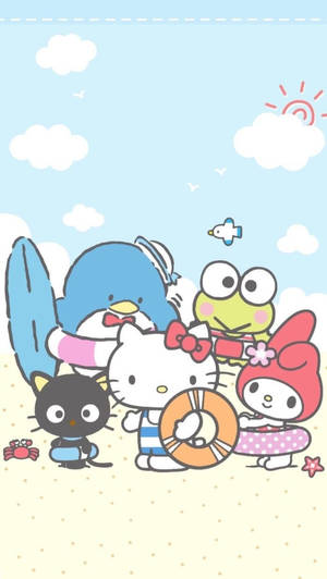 Tuxedo Sam Sanrio Friends Beach Wallpaper