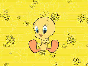 Tweety In Yellow Floral Background Wallpaper