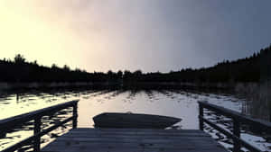 Twilight Lake Dock Silhouette Wallpaper
