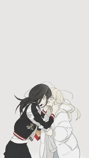 Two Anime Characters Enjoying A Romantic Moment Wallpaper