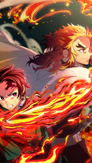 Two Anime Characters With Fire In Their Hands Wallpaper