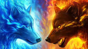 Two Blazing Fire Epic Wolves Wallpaper