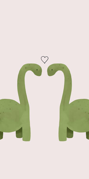 Two Dinosaurs Are Holding Hands And Making A Heart Wallpaper